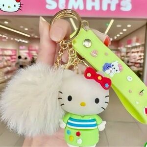 Lime Green Keychain with Pom Pom